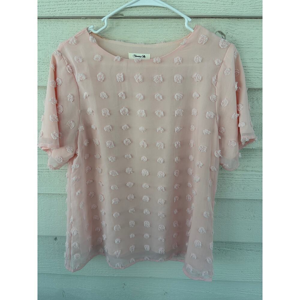 Blooming Lily Blush Pink Swiss Dot Sheer Blouse Medium Feminine Textured Top - Picture 3 of 8